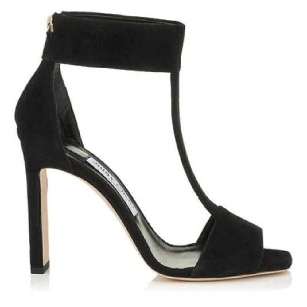 Jimmy Choo Bethel 100 black ankle strap open toe suedestrappy heels 38 - Picture 10 of 16